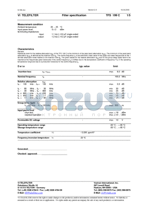 TFS199C datasheet - Filter specification