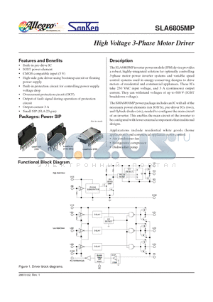 SLA6805MP datasheet - High Voltage 3-Phase Motor Driver