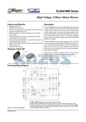 SLA6870MZ datasheet - High Voltage 3-Phase Motor Drivers