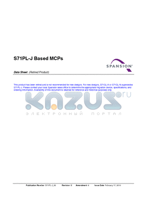 S71PL064JA0 datasheet - Stacked Multi-Chip Product (MCP) Flash Memory and RAM