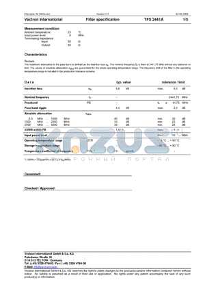 TFS2441A datasheet - Filter specification