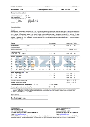 TFS246H5 datasheet - Filter Specification