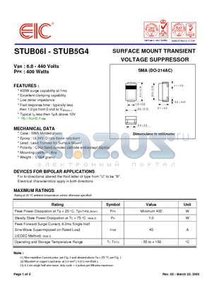 STUB520 datasheet - SURFACE MOUNT TRANSIENT VOLTAGE SUPPRESSOR