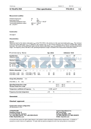 TFS270C datasheet - Filter specification