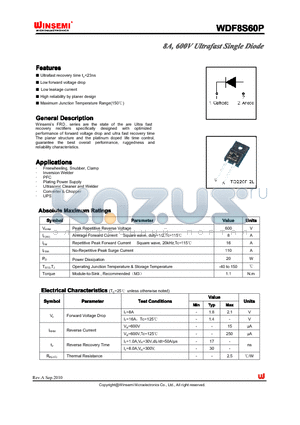 WDF8S60P datasheet - 8A, 600V Ultrafast Single Diode