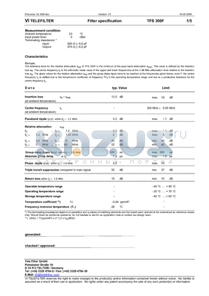 TFS300F_06 datasheet - Filter specification