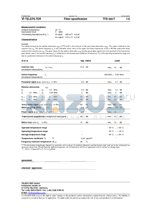 TFS300F datasheet - Filter specification