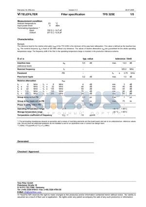 TFS325E datasheet - Filter specification