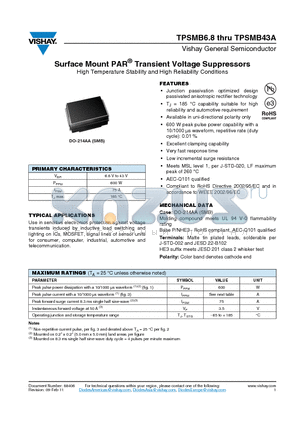 TPSMB13 datasheet - Surface Mount PAR Transient Voltage Suppressors