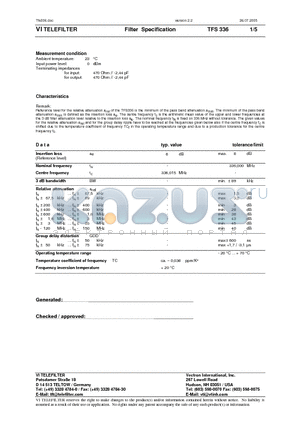 TFS336_05 datasheet - Filter Specification