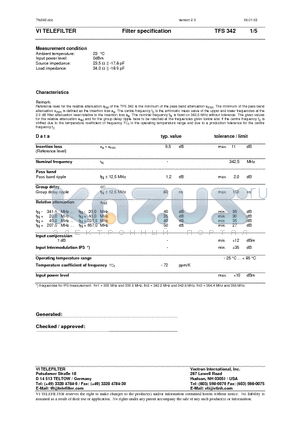 TFS342 datasheet - Filter specification