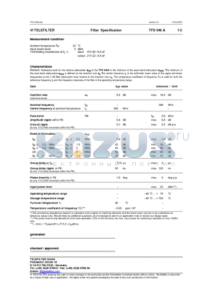 TFS346A datasheet - Filter Specification