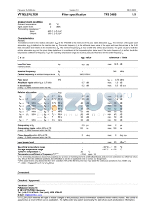 TFS346B datasheet - Filter specification