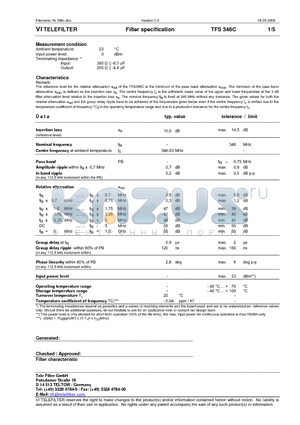 TFS346C datasheet - Filter specification