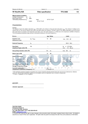 TFS350D datasheet - Filter specification