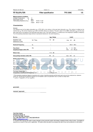 TFS350C datasheet - Filter specification