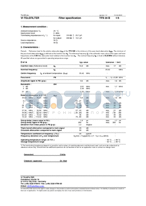 TFS35B datasheet - Filter specification