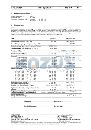 TFS36A datasheet - Filter Specification