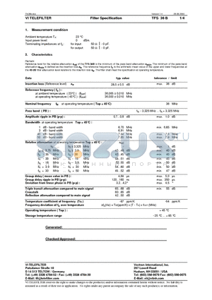 TFS36B datasheet - Filter Specification