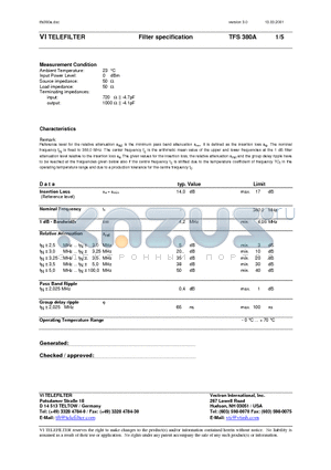 TFS380A datasheet - TELEFILTER