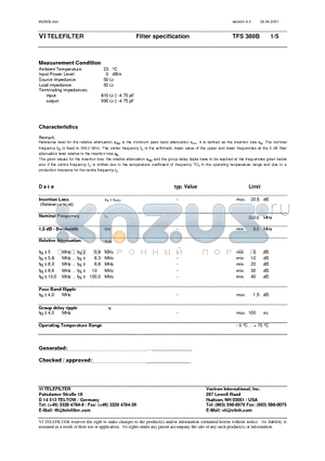 TFS380B datasheet - TELEFILTER