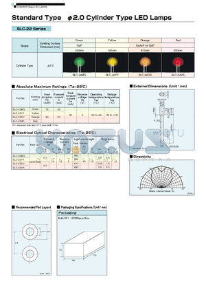 SLC-22DU datasheet - Standard Type 2.0 Cylinder Type LED Lamps