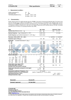 TFS38C datasheet - Filter specification