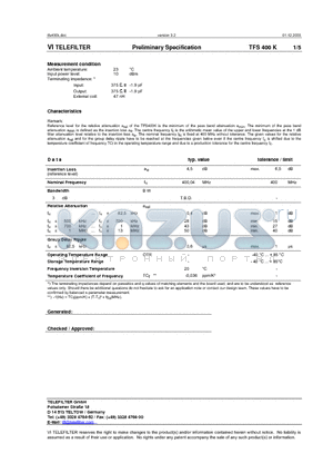 TFS400K datasheet - Preliminary Specification