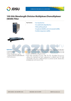 WDM-1MD825601 datasheet - 100 GHz Wavelength Division Multiplexer/Demultiplexer (WDM) Filter