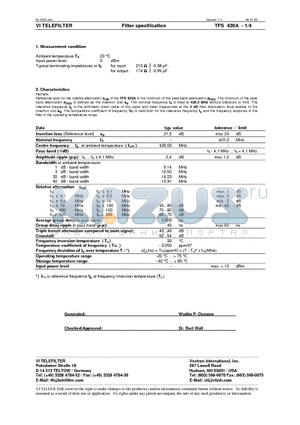 TFS420A datasheet - TELEFILTER