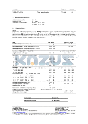 TFS44E datasheet - Filter specification