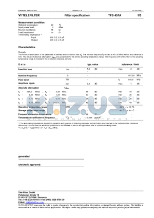 TFS451A datasheet - Filter specification