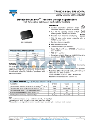 TPSMC10 datasheet - Surface Mount PAR Transient Voltage Suppressors