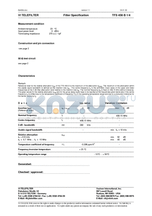 TFS456B datasheet - Filter Specification