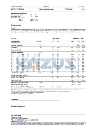 TFS456U datasheet - Filter specification