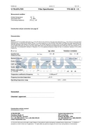 TFS466B datasheet - Filter Specification