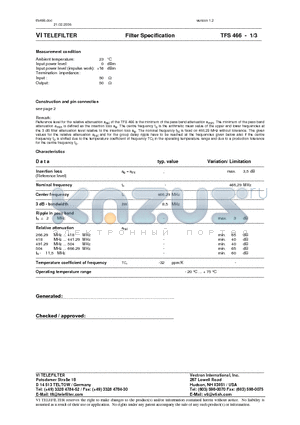 TFS466_06 datasheet - Filter Specification