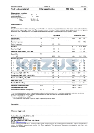 TFS468L datasheet - Filter specification