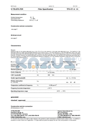 TFS471A datasheet - Filter Specification