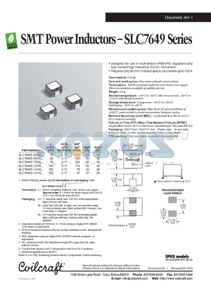 SLC7649S-121KL datasheet - SMT Power Inductors