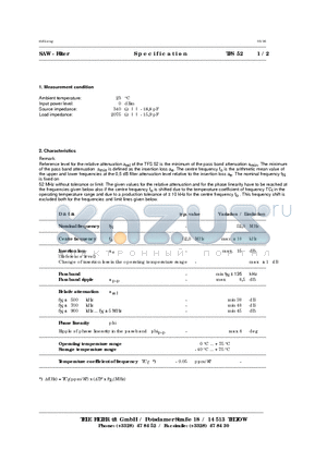 TFS52 datasheet - Minimum of the pass band attenuation