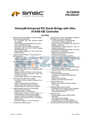 SLC90E66 datasheet - Victory66 Enhanced PCI South Bridge with Ultra ATA/66 IDE Controller