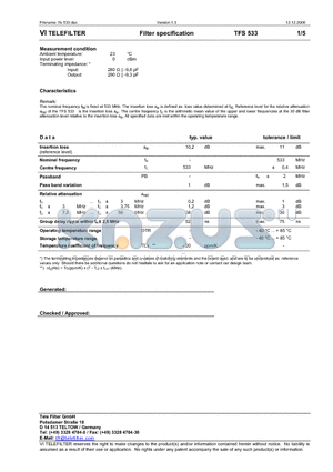 TFS533_06 datasheet - Filter specification