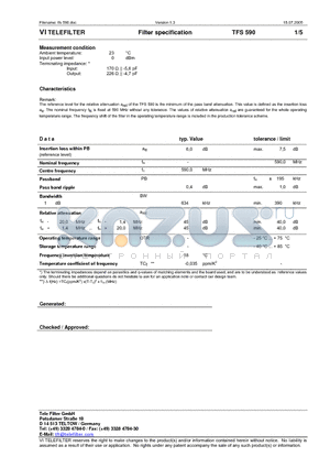 TFS590 datasheet - Filter specification