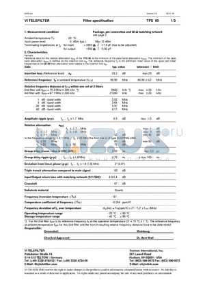 TFS65 datasheet - Filter specification