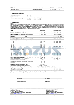 TFS70H22 datasheet - Filter specification