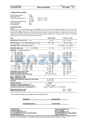 TFS70H24 datasheet - Filter Specification