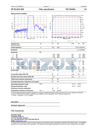 TFS70H26A datasheet - Filter specification