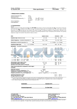 TFS70H28 datasheet - Filter specification