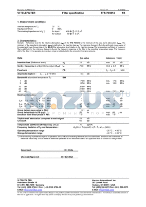 TFS70H313 datasheet - Filter specification